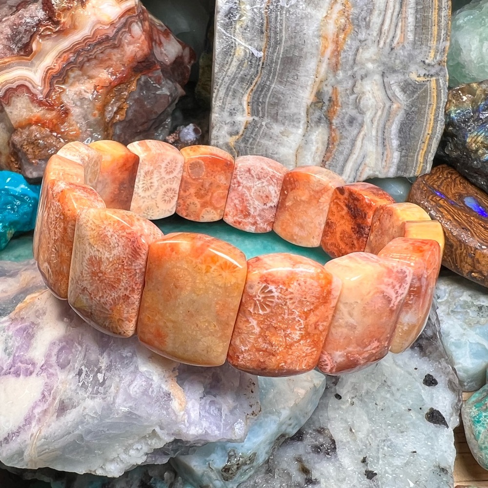 270 CT natural chrysanthemum fossil coral bracelet (Z-6)!